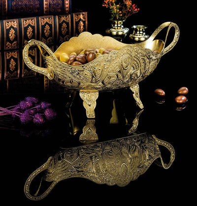 Modefa Islamic Decor Gold Turkish Gondola Serving Bowl | Ottoman Style Engraved - Gold