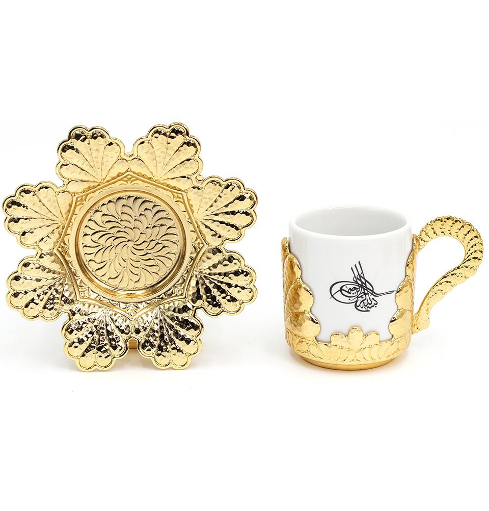 Modefa Islamic Decor Gold Turkish Luxury 6 Piece Coffee Cup Set | Ottoman Style with Tughra Artwork - Gold