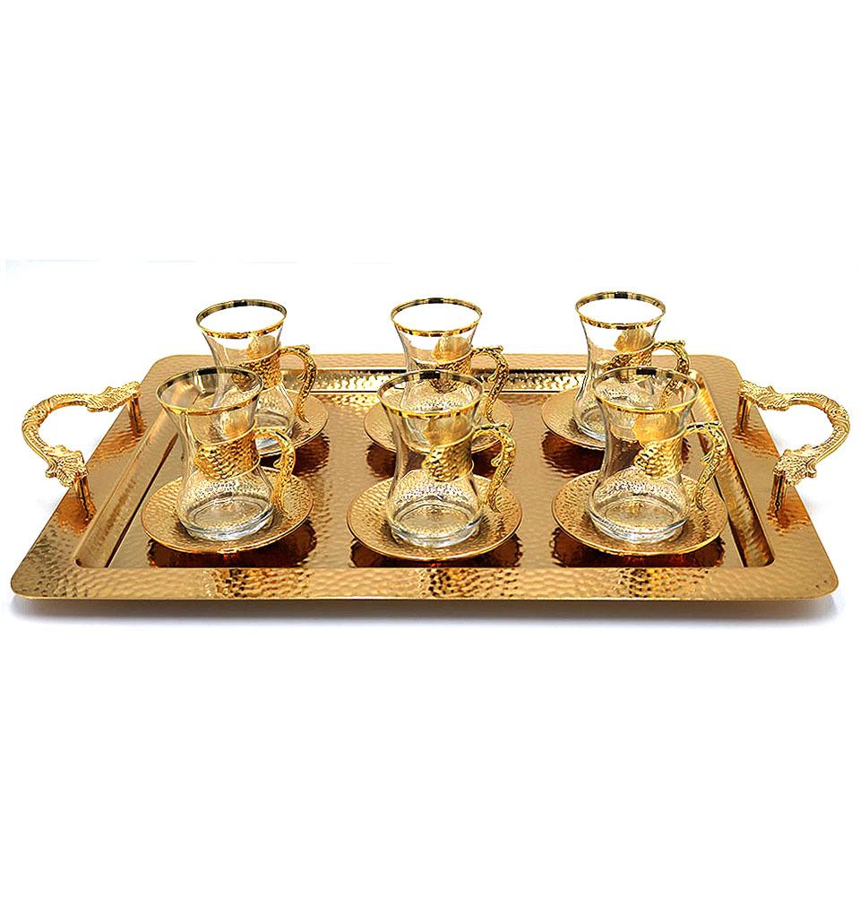 Turkish Luxury 7 Piece Tea Cup Set | Ottoman Style with Rectangular Tr