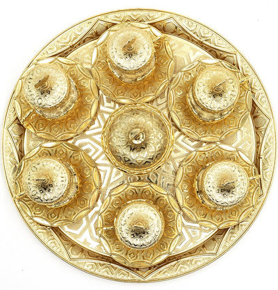 Modefa Islamic Decor Gold Turkish Luxury 8 Piece Tea Cup Set | Selcuk Star Design with Circular Tray - Gold