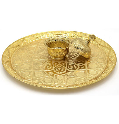 Modefa Islamic Decor Gold Turkish Luxury 8 Piece Tea Cup Set | Selcuk Star Design with Circular Tray - Gold