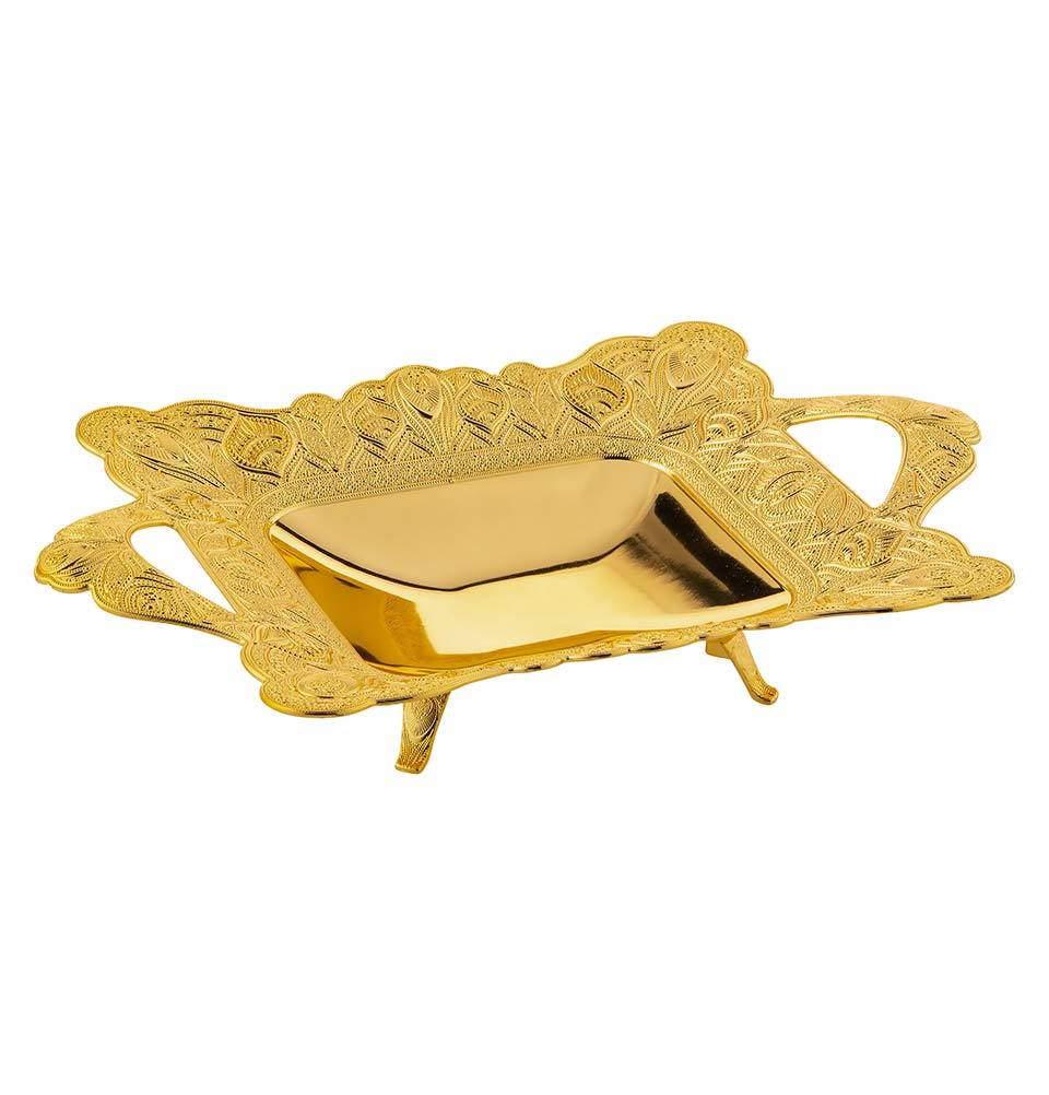 Modefa Islamic Decor Gold Turkish Luxury Rectangular Candy Bowl | Ottoman Style Engraved - Gold