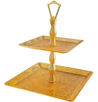 Modefa Islamic Decor Gold Turkish Luxury Two Tier Dessert Stand - Gold