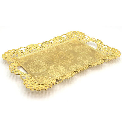 Modefa Islamic Decor Gold Turkish Rectangular Serving Tray | Floral Gold