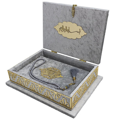 Modefa Islamic Decor Gray Holy Quran in Keepsake Velvet Gift Case - Gray #429
