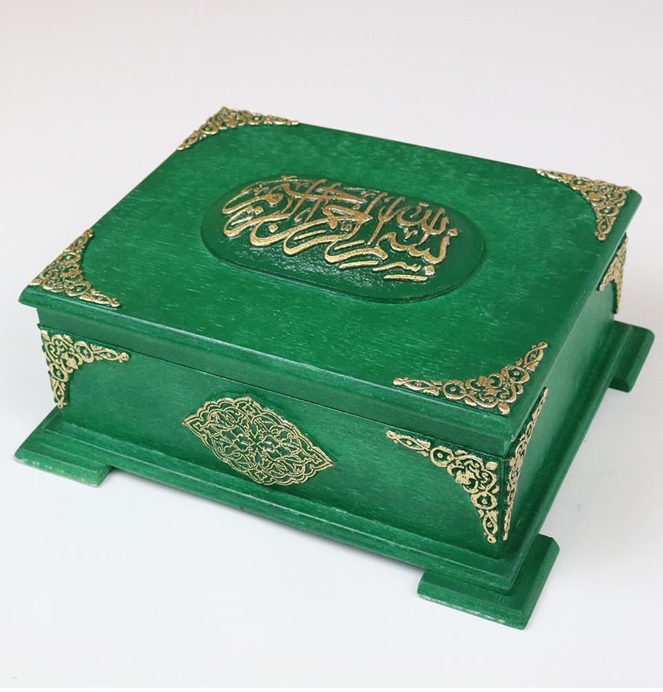 Handmade Wooden Luxury Quran Display Box with Quran - Green