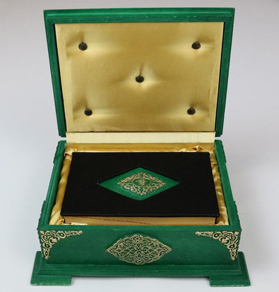 Handmade Wooden Luxury Quran Display Box with Quran - Green