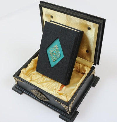 Handmade Wooden Luxury Quran Display Box with Quran - Black
