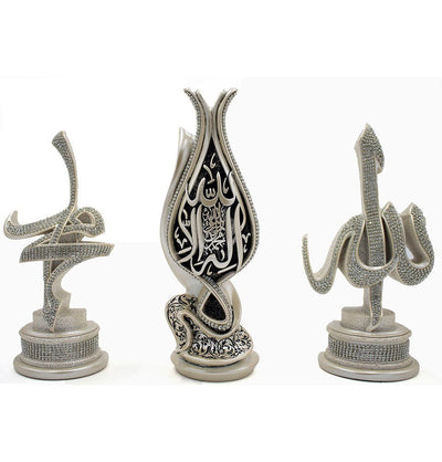 Modefa Islamic Decor Islamic Table Decor 3 Piece Set Allah, Muhammad & Tawhid Tulip - Mother of Pearl