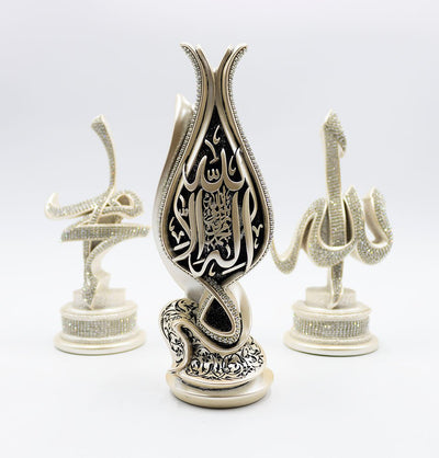 Modefa Islamic Decor Islamic Table Decor 3 Piece Set Allah, Muhammad & Tawhid Tulip - Mother of Pearl