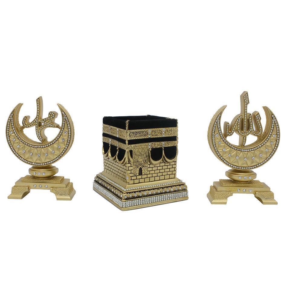 Modefa Islamic Decor Islamic Table Decor 3 Piece Set - Kaba Replica & Allah Muhammad Crescent Moon