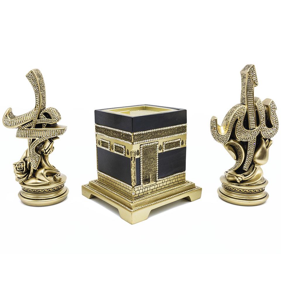 Islamic Table Decor 3 Piece Set Allah, Muhammad & Tawhid Tulip - Gold