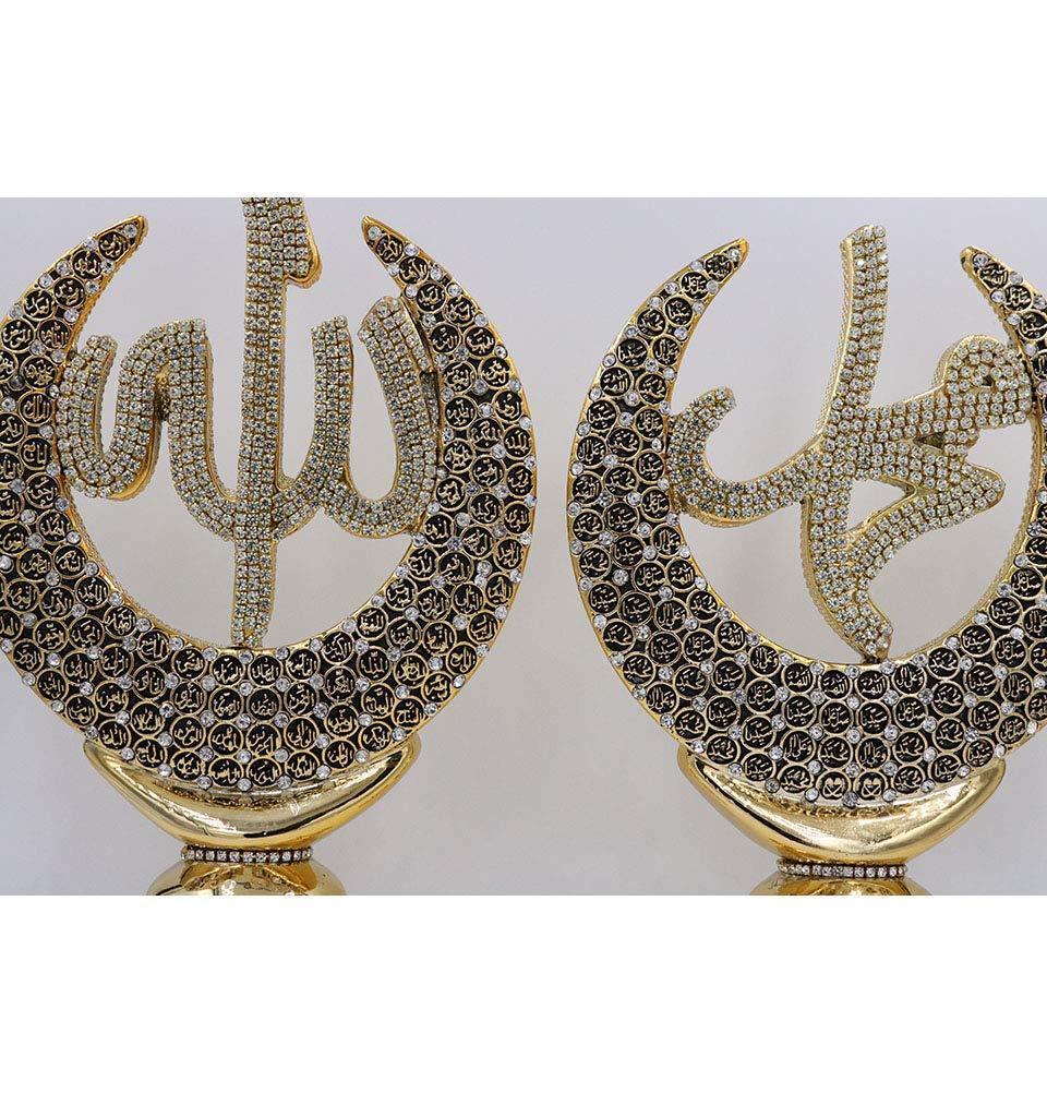 Modefa Islamic Decor Islamic Table Decor Allah & Muhammad & 99 Names Crescent Set LARGE Gold