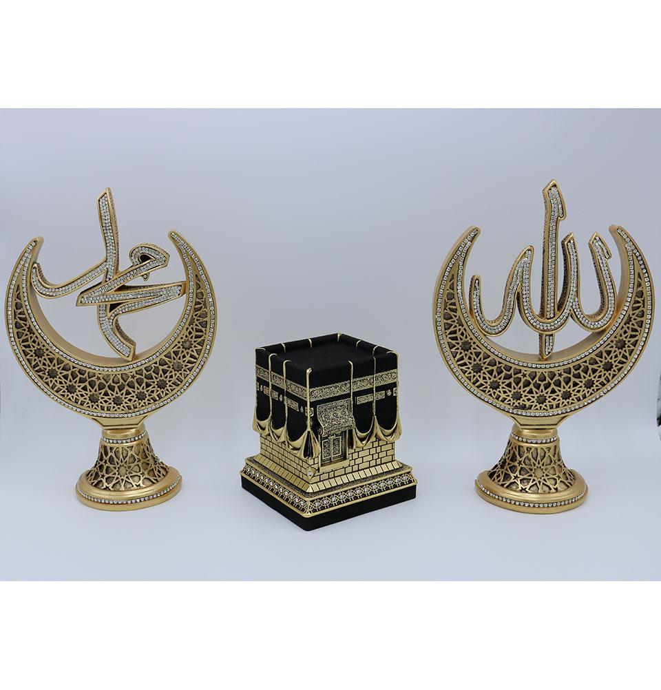 Islamic Table Decor Allah Muhammad Selcuk Crescent Set with Kaba