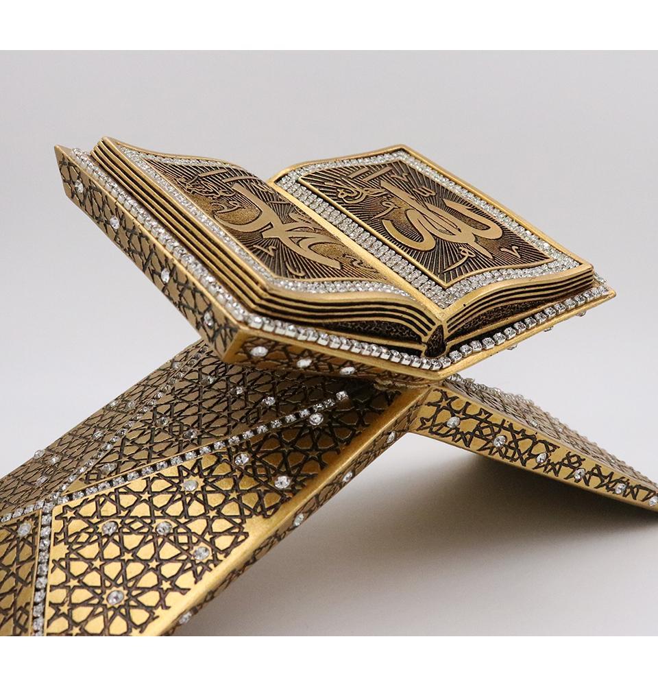 Islamic Table Decor Quran Open Book Stand Allah Muhammad - Gold
