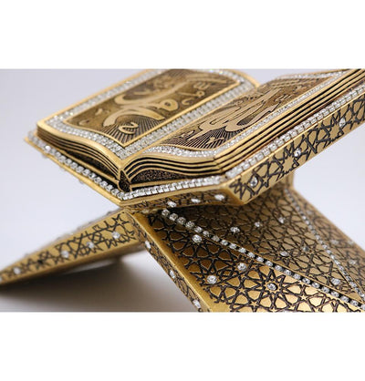 Islamic Table Decor Quran Open Book Stand Allah Muhammad - Gold