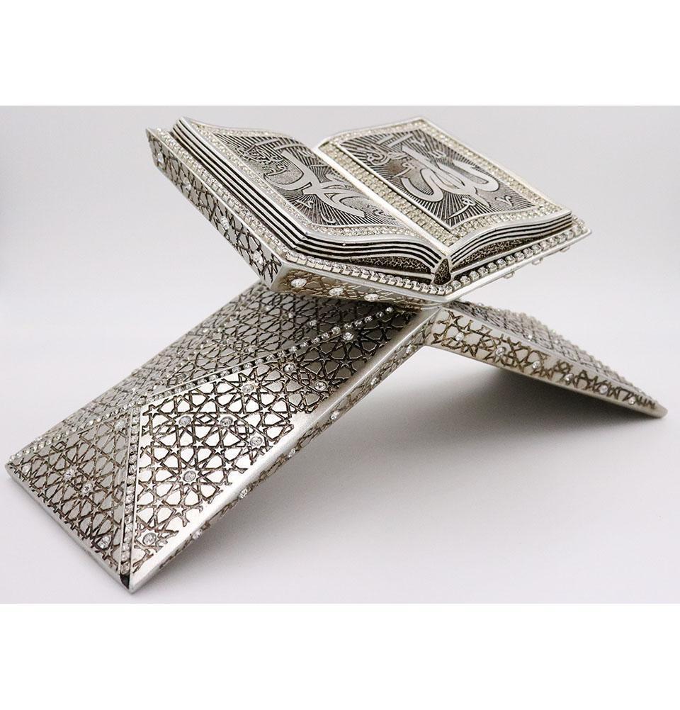 Modefa Islamic Decor Islamic Table Decor Quran Open Book Stand Allah Muhammad - Silver
