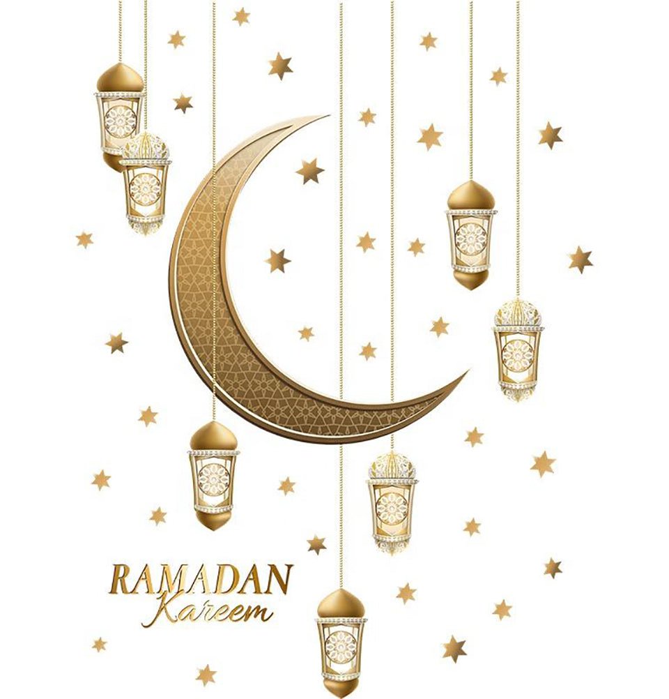 Modefa Islamic Decor Islamic Wall Decal Sticker - Ramadan Kareem Crescent Moon, Stars, & Lanterns