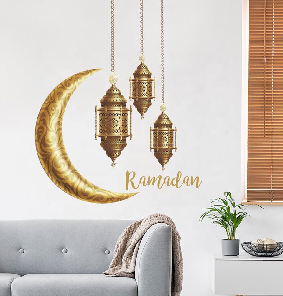 Modefa Islamic Decor Islamic Wall Decal Sticker - Ramadan Moon & Lanterns