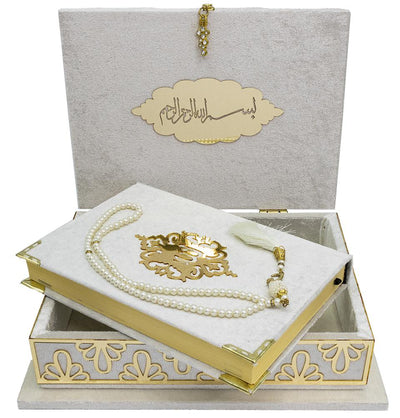 Modefa Islamic Decor Ivory Holy Quran in Keepsake Velvet Gift Case - Ivory #429