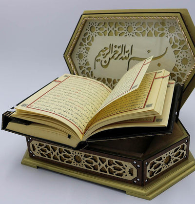 Lasercut Elegant Wooden Quran Display Box with Quran - Style 2