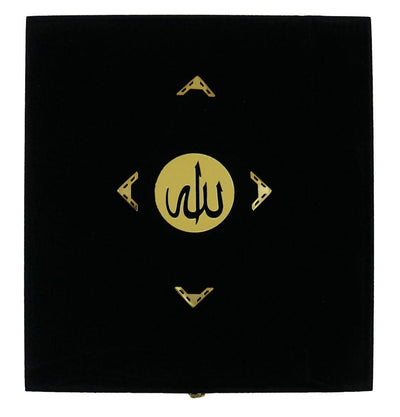 Men's Luxury Islamic Quran & Prayer Rug Gift Set 6 Pieces in Velvet Box - Black