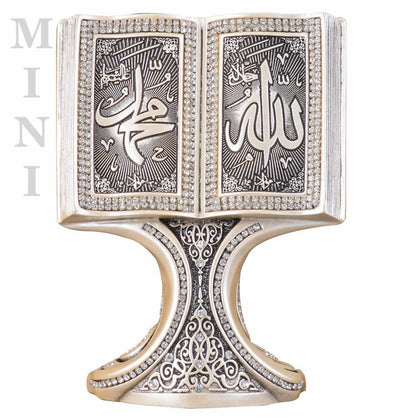 Modefa Islamic Decor Mother of Pearl Islamic Table Decor | Quran Open Book with Allah & Muhammad | Mother of Pearl 182-2F Mini