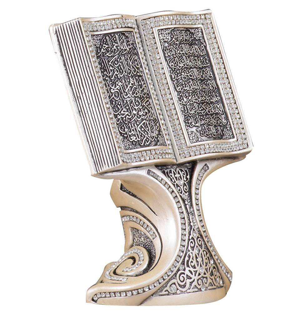 Modefa Islamic Decor Mother of Pearl Islamic Table Decor | Quran Open Book with Ayatul Kursi & Nazar Dua | Mother of Pearl 181-2F Mini