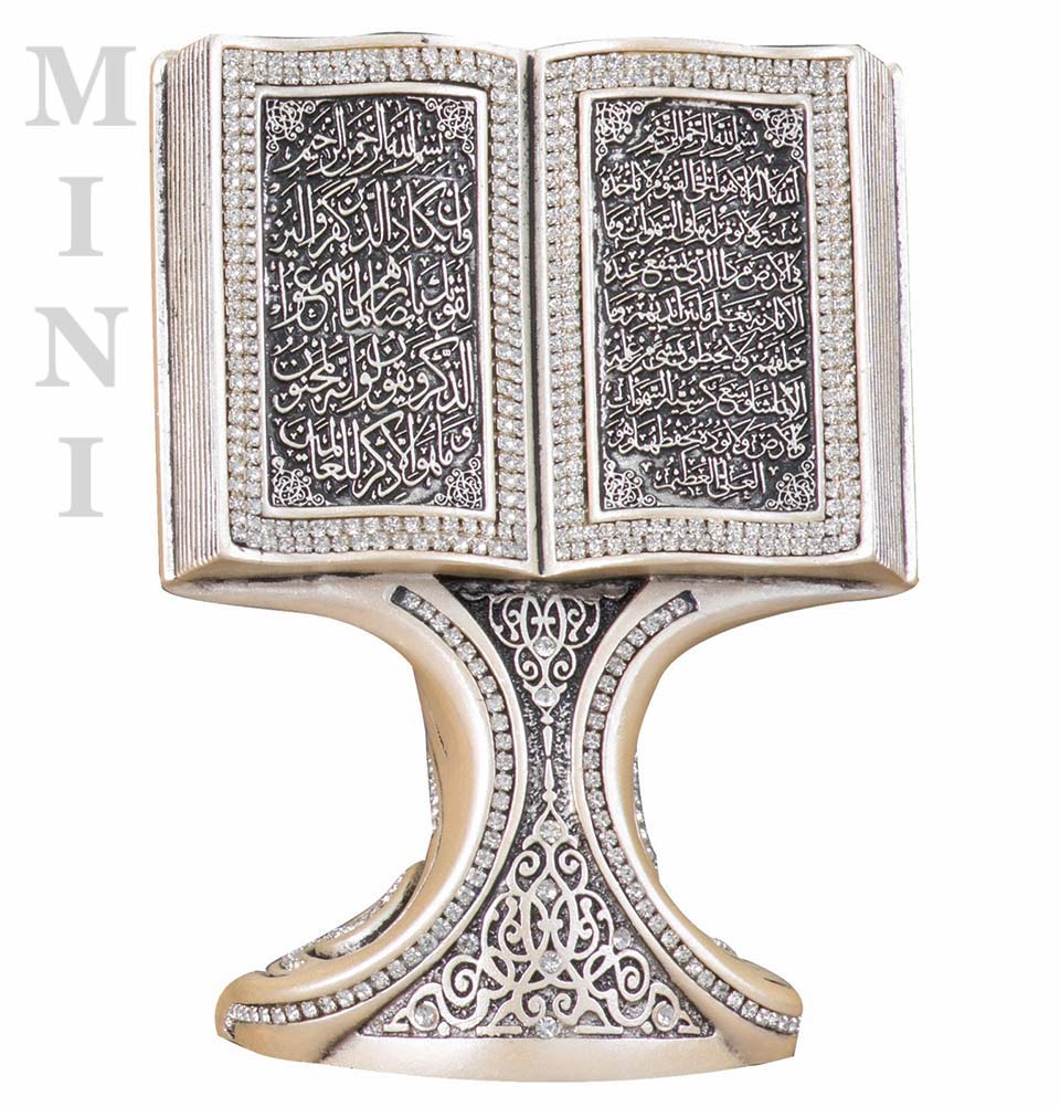 Modefa Islamic Decor Mother of Pearl Islamic Table Decor | Quran Open Book with Ayatul Kursi & Nazar Dua | Mother of Pearl 181-2F Mini