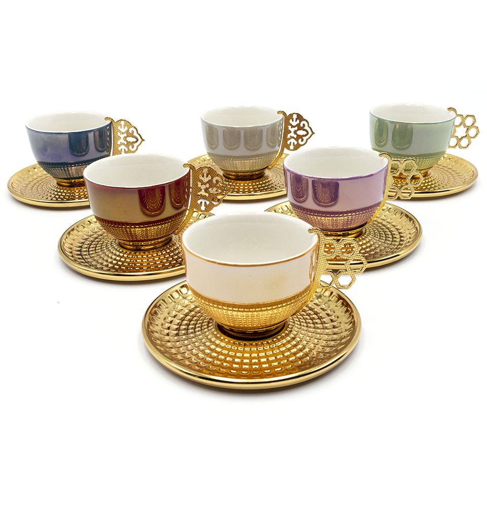 Modefa Islamic Decor Multicolored/Gold Turkish Luxury 6 Piece Coffee Cup Set in Assorted Colors
