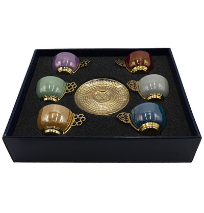 Modefa Islamic Decor Multicolored/Gold Turkish Luxury 6 Piece Coffee Cup Set in Assorted Colors