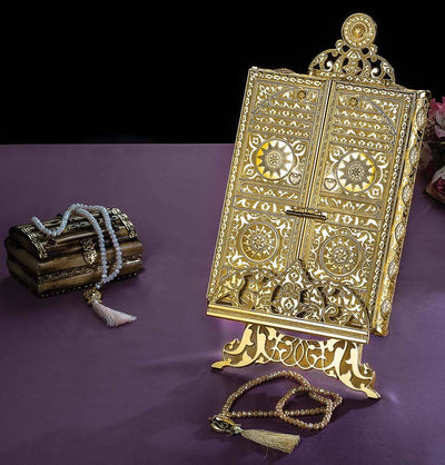 Modefa Islamic Decor Ornate Islamic Metal Quran Holder - Gold