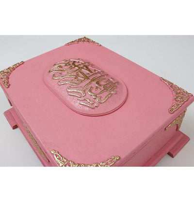 Handmade Wooden Luxury Quran Display Box with Quran - Pink