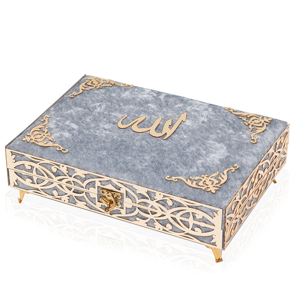 Modefa Islamic Decor Silver Holy Quran Keepsake Ikra Gift Set for Women - With Hijab & Tesbih - Silver