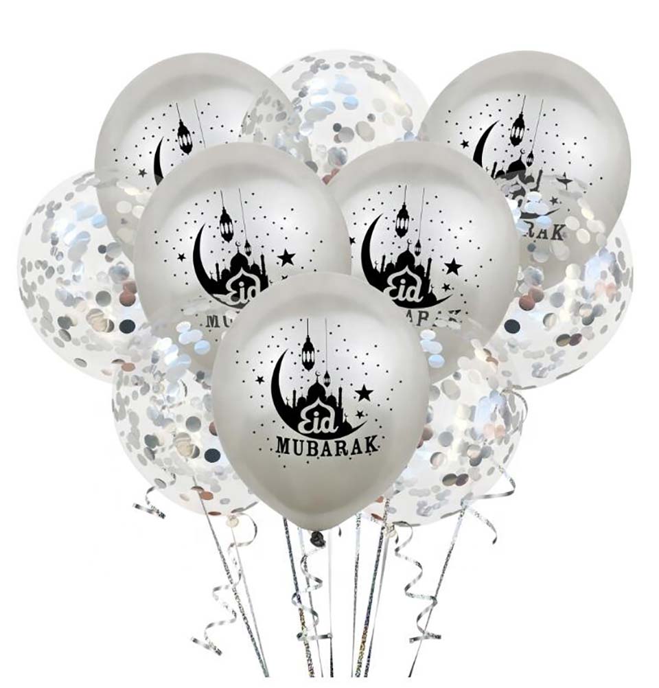 Modefa Islamic Decor Silver Islamic Holiday Decor | Eid Mubarak Balloons | 10 Pack - Silver