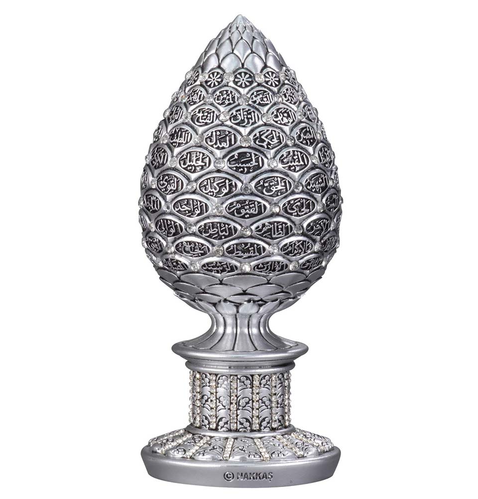Modefa Islamic Decor Silver Islamic Table Decor | 99 Names of Allah Egg | Silver 160-3G