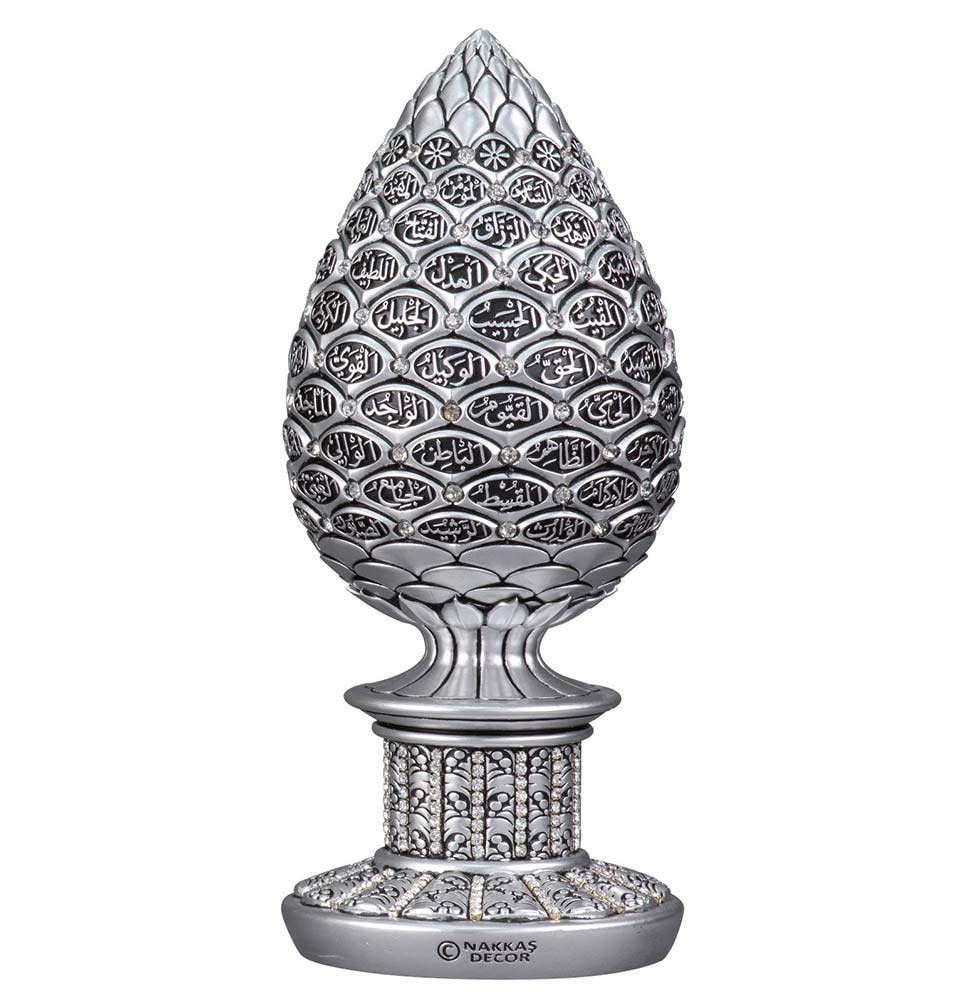 Modefa Islamic Decor Silver Islamic Table Decor | 99 Names of Allah Egg | Silver 160-4G Large