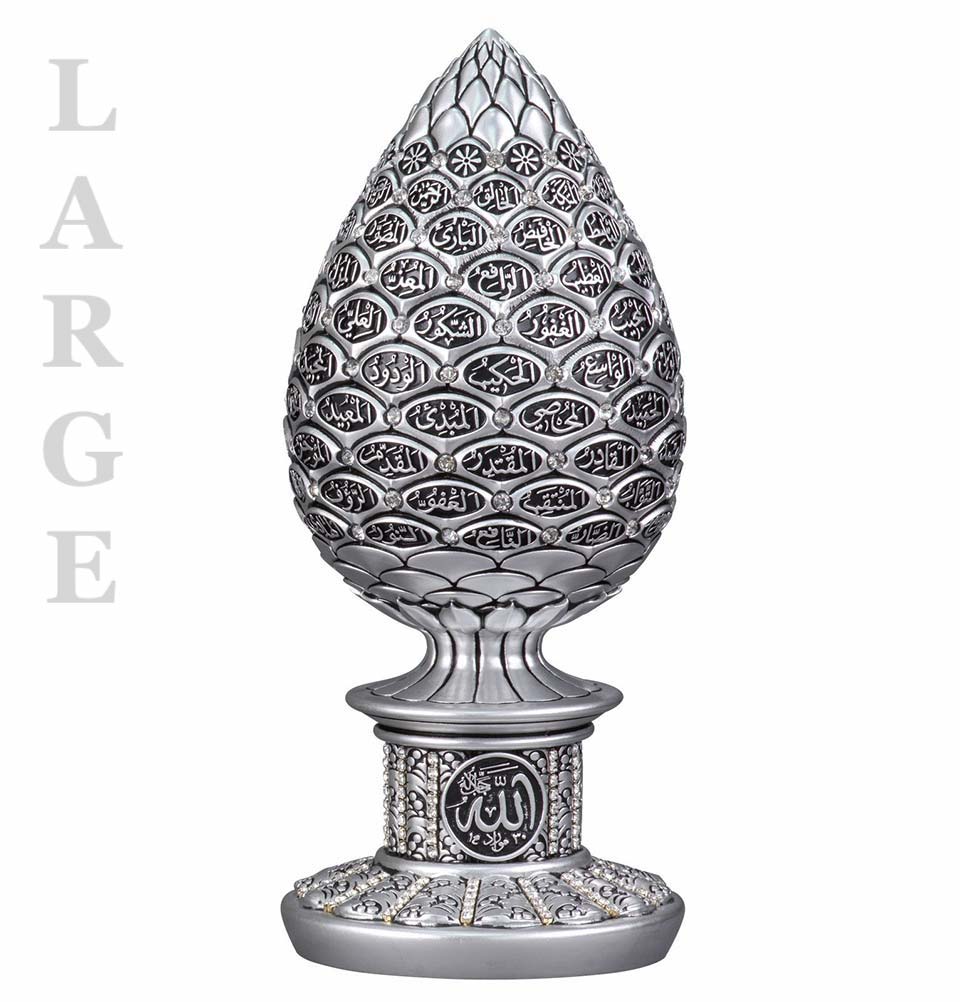 Islamic Table Decor 99 Names of Allah Tulip Egg Silver