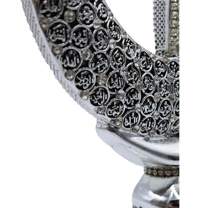 Modefa Islamic Decor Silver Islamic Table Decor Allah & Muhammad & 99 Names Crescent Set Silver