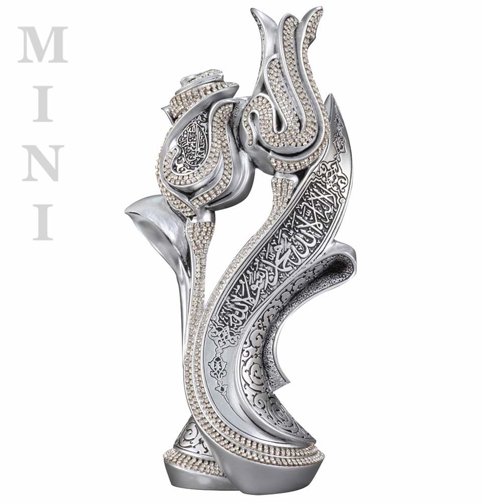 Modefa Islamic Decor Silver Islamic Table Decor | Lale Gul Tulip & Rose | Silver 240-2G Mini