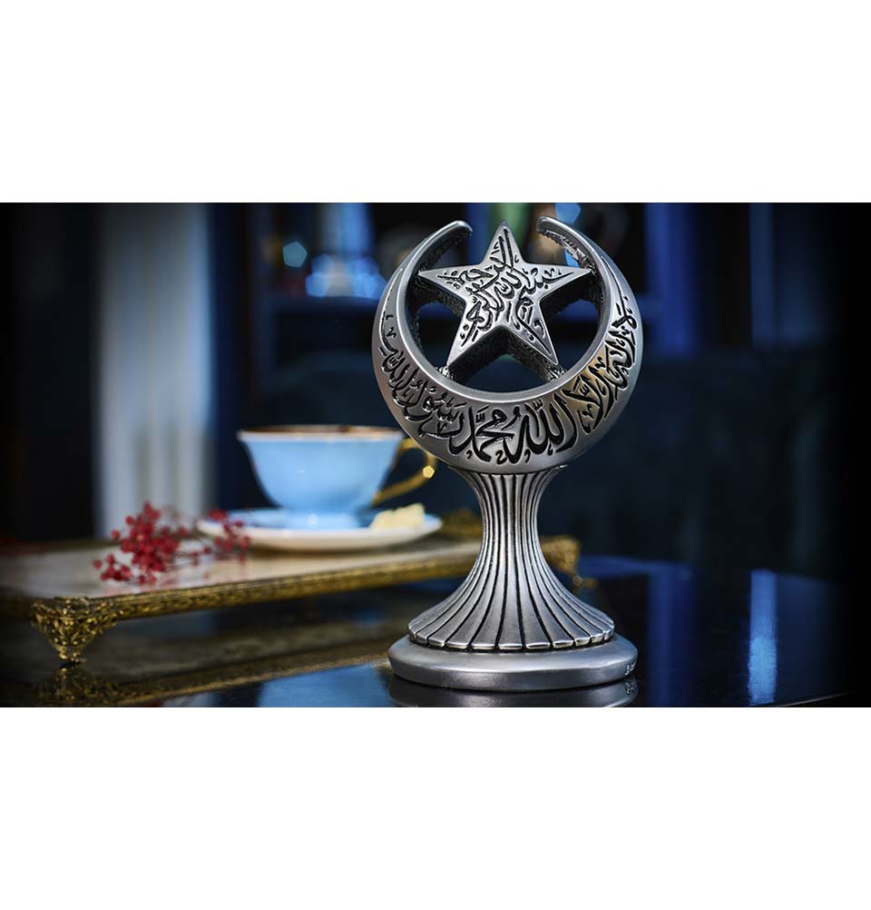 Modefa Islamic Decor Silver Islamic Table Decor | Tawhid & Bismillah - Crescent Moon & Star | Silver 130-3S