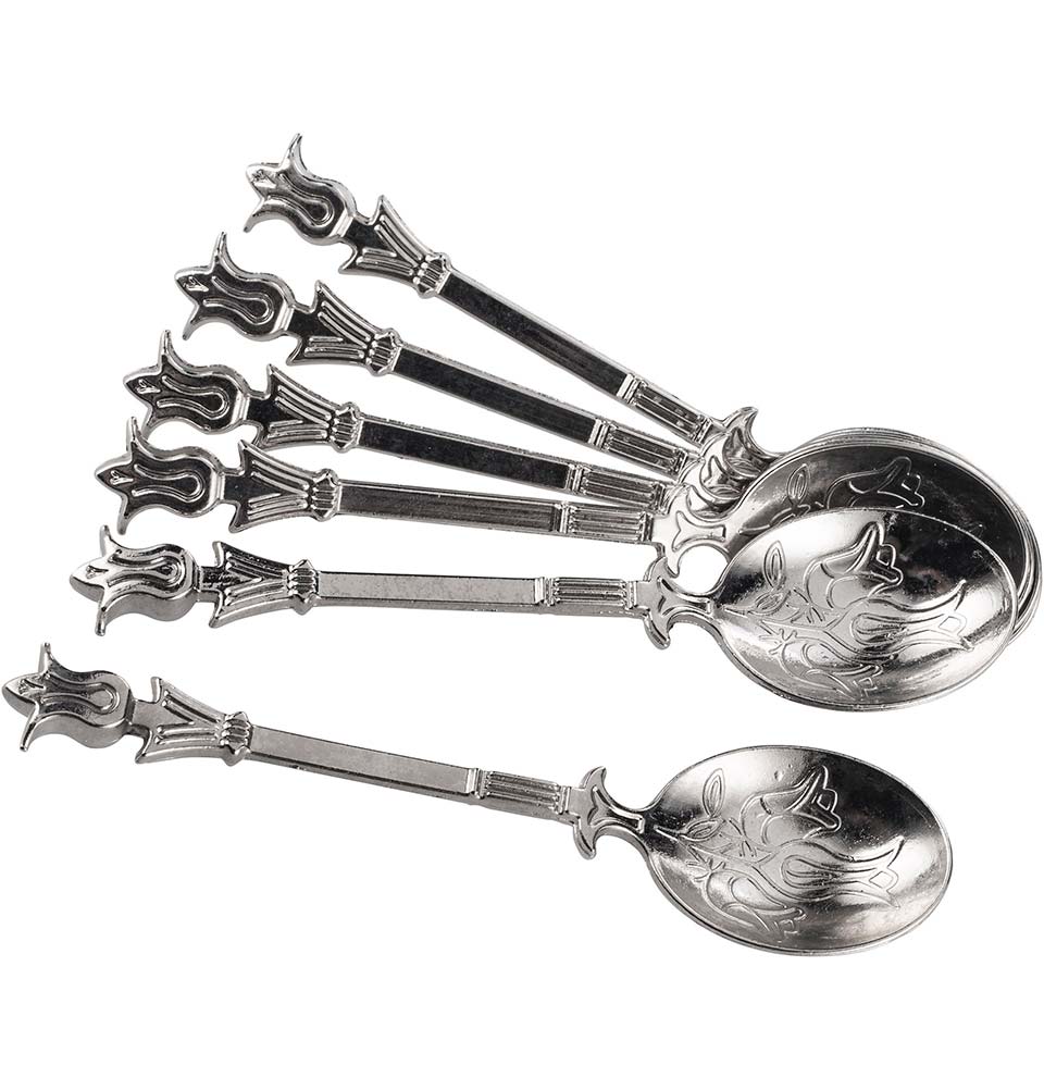 Modefa Islamic Decor Silver Luxury Turkish Teaspoons | Ottoman Tulips | Set of 6 - Silver