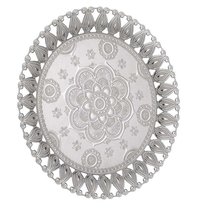 Modefa Islamic Decor Silver Turkish Circular Serving Tray | Ottoman Style with Tulip Border - Silver