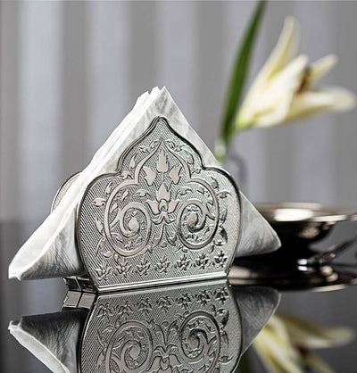 Modefa Islamic Decor Silver Turkish Luxury Napkin Holder | Floral Engraved - Silver