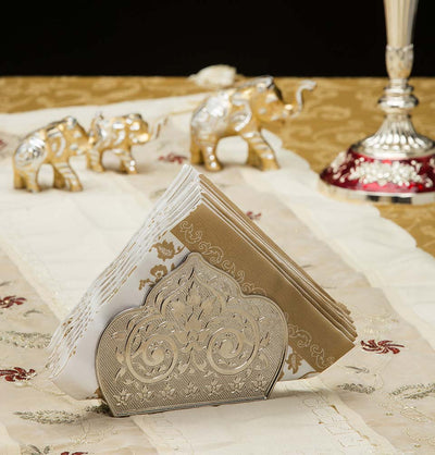 Modefa Islamic Decor Silver Turkish Luxury Napkin Holder | Floral Engraved - Silver