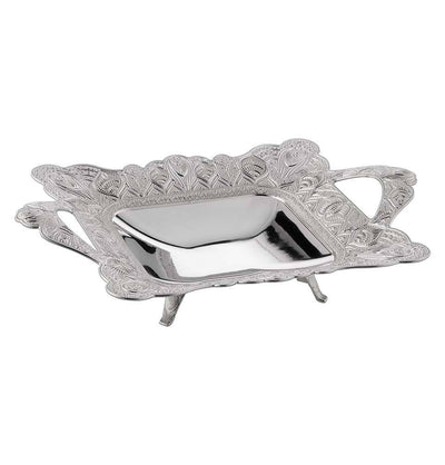 Modefa Islamic Decor Silver Turkish Luxury Rectangular Candy Bowl | Ottoman Style Engraved - Silver