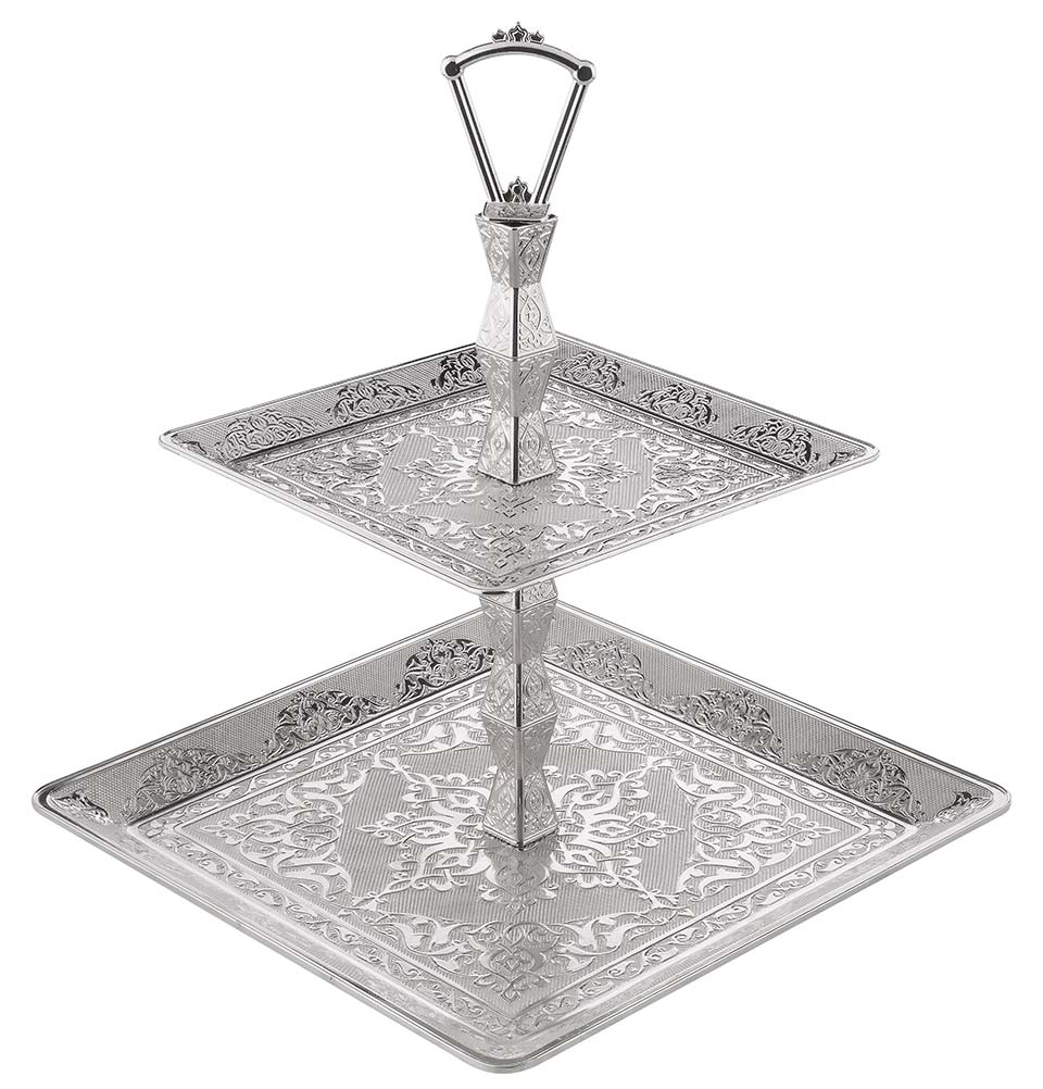 Turkish Luxury Two Tier Dessert Stand - 235-K-11 Silver