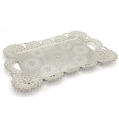 Modefa Islamic Decor Silver Turkish Rectangular Serving Tray | Floral Silver