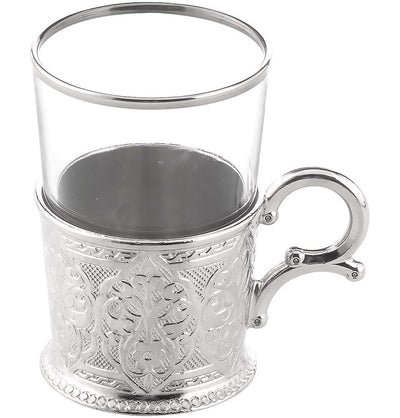 Modefa Islamic Decor Silver Turkish Set of 6 Large Tea Cups | Ottoman Style #166 Silver