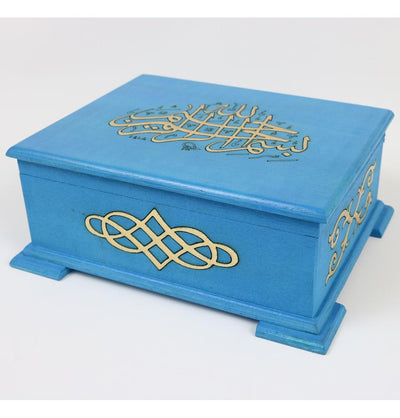 Handmade Wooden Luxury Quran Display Box with Quran - Turquoise
